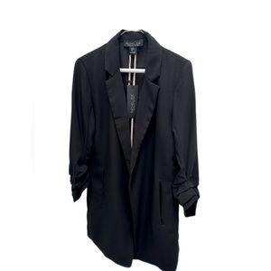 NWT Rachel Zoe Long Line Black Blazer, Ruched Sleeve, Size S